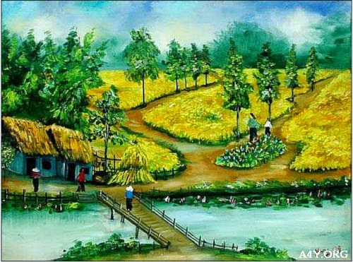 Tranh vẽ sơn dầu làng quê đẹp