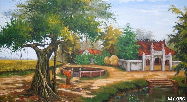 tranh cây đa và giếng nước đầu làng